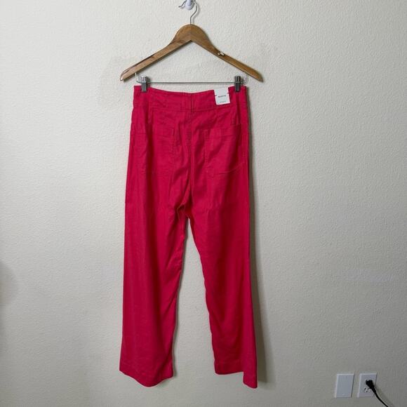 NWT Anthropologie Maeve The Colette Cropped Linen Blend Wide Leg Pants Pink 29 T - Picture 7 of 10